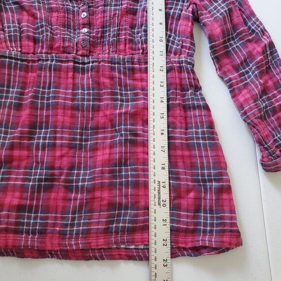 Y2K Aeropostale Shirt Babydoll Womens XS Red Plaid Henley Tunic Long Sleeve - Picture 5 of 8